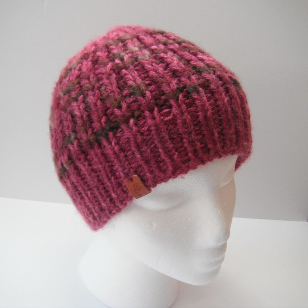 Hand Knitted Hat Toque Adult Size - XS Wool/Acrylic Color Burgundy - 013